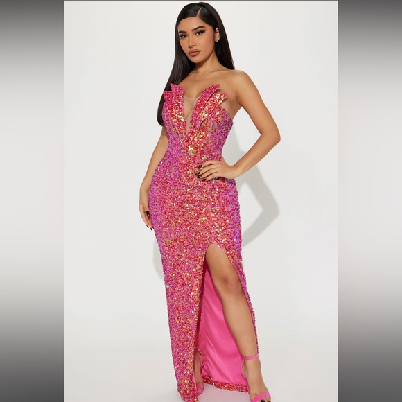 Fashion Nova Dresses & Skirts - NWT Pink Sequin Maxi Formal Dress With Slit